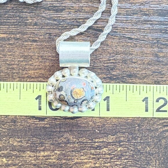 VTG Sterling Silver 925 Leopard Jasper Bezel Set Pendant Necklace 24" Length - Picture 14 of 15